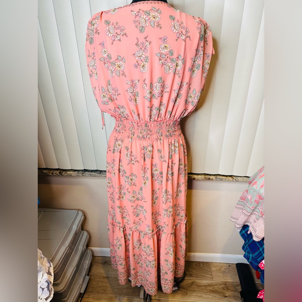 Max Studio Floral Pink Ruffled Tiered Maxi Dress Size XL - Picture 6 of 8
